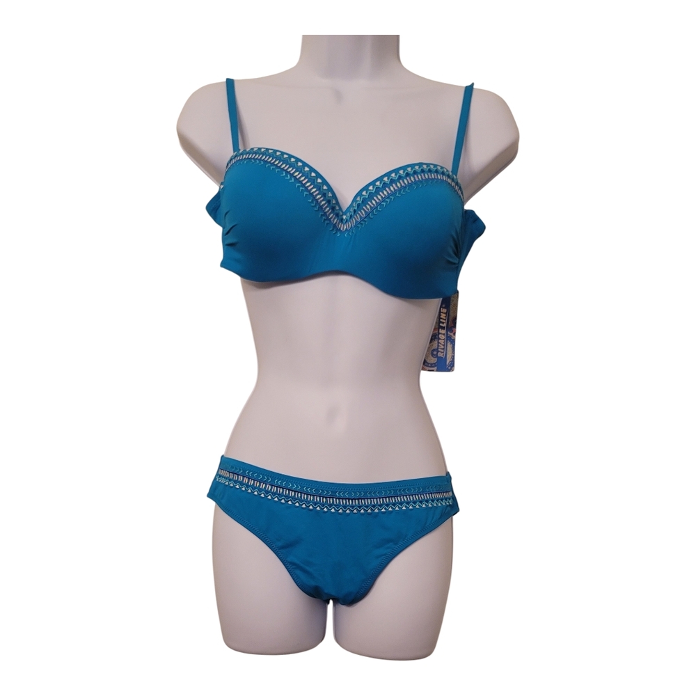 Blue Bikini Set with Embellished Trim